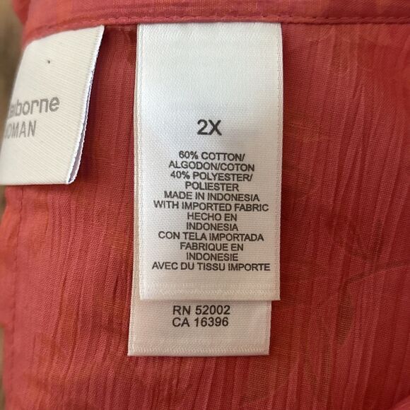 Liz Claiborne Coral And Gold Floral Button Down Blouse With 3/4 Sleeves Size 2X - Picture 11 of 12